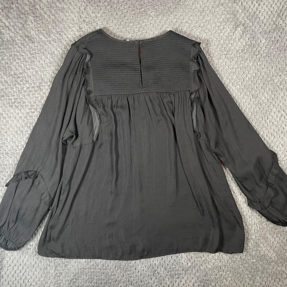 Dolan Left Coast Collection Black Smocked Ruffle Long Sleeve Blouse Large - Picture 9 of 12
